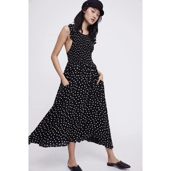 Free People Chambray Butterflies Midi Dress S - Picture 1 of 6